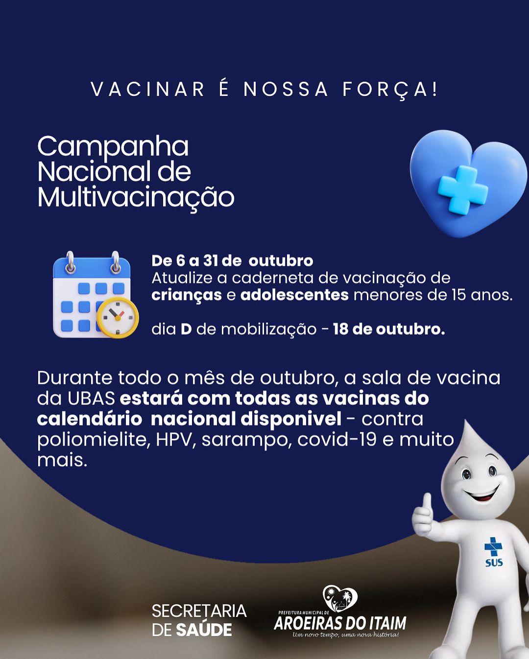 Aroeiras do Itaim realiza Campanha Nacional de Multivacinação para crianças e adolescentes